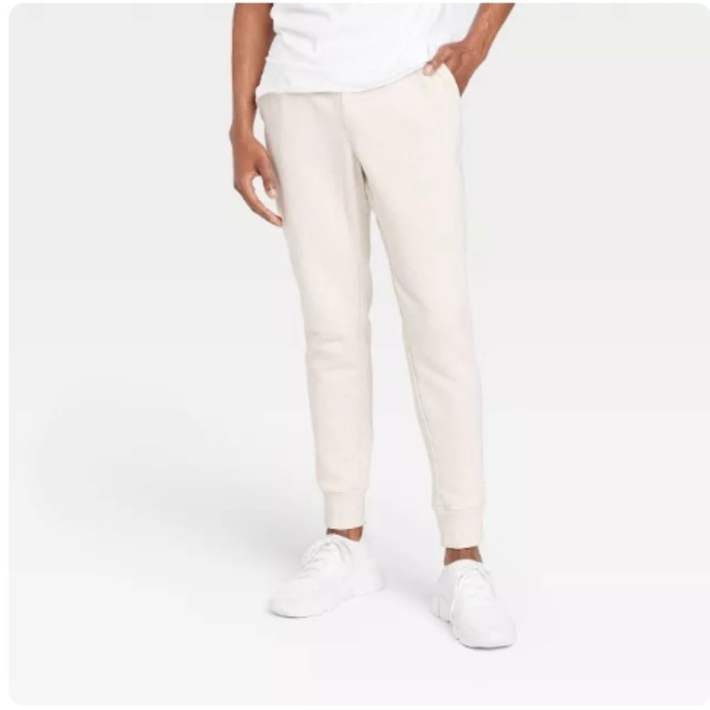 Men's Cotton Fleece Joggers - All in Motion™ Oatmeal Size Large New With Tags 1